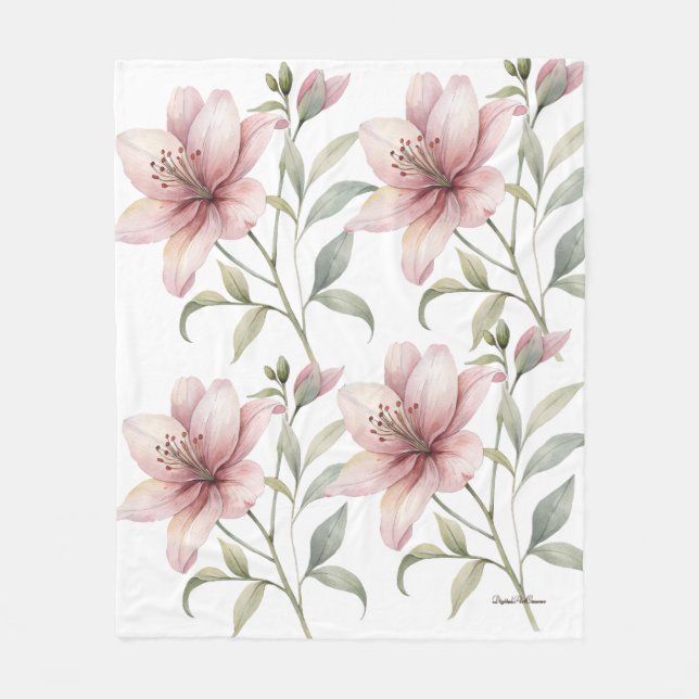 Velo Cobertor de Fleece Flor Rosa Bege Estético (Frente)