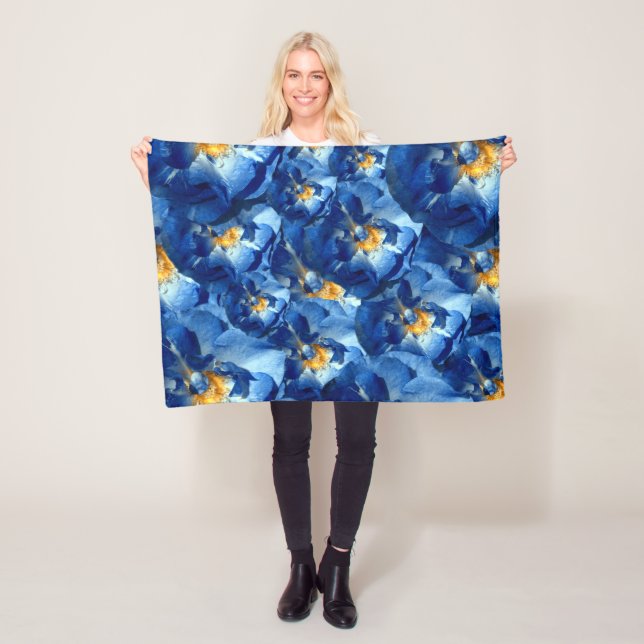 Velo Cobertor de Fleece Floral Blue Summer, Blue Roses (In Situ)
