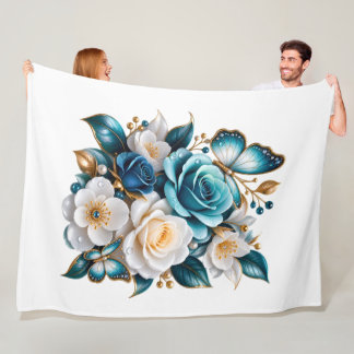 Velo Cobertor de Fleece Floral Borboleta Rosa Azul