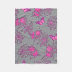Velo Cobertor de Fleece Floral Borboleta Rosa Cinza Cla