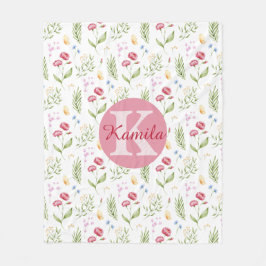 Velo Cobertor de Fleece Floral com Nome e Monograma de 