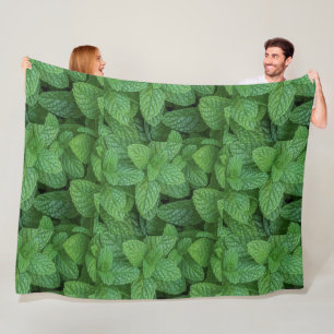 Velo Cobertor de Fleece Folhas Frescas de Hortelã Verde