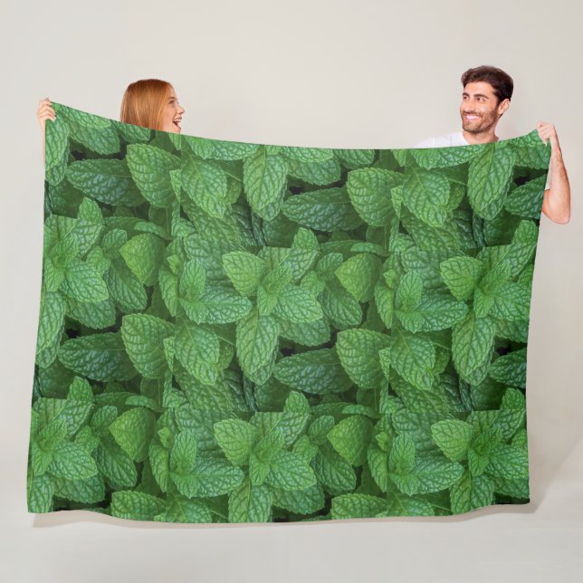 Velo Cobertor de Fleece Folhas Frescas de Hortelã Verde (In Situ)