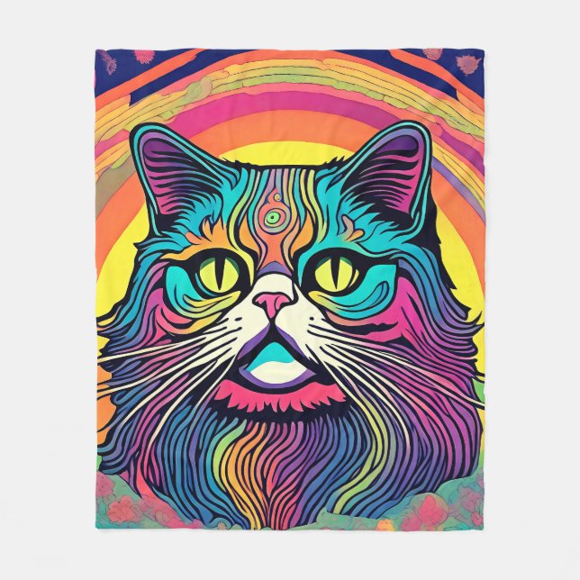 Velo Cobertor de Fleece Gato Zen Moderno (Frente)