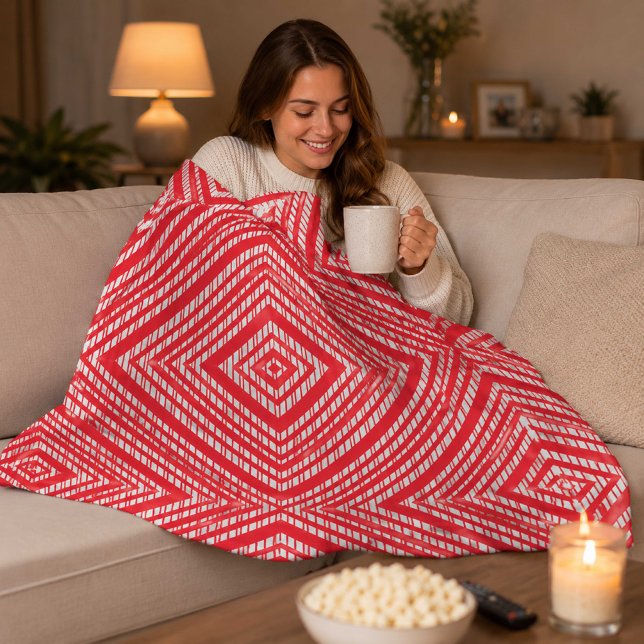 Velo Cobertor de Fleece Geométrico Vermelho Moderno (Criador carregado)