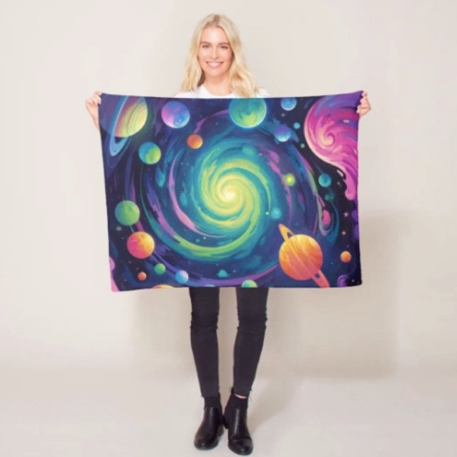 Velo Cobertor de Fleece Giro Planetário (Neon Galaxy Space Fleece Blanket – Cosmic Spiral Planets Throw Cozy Trippy Nebula Bed Sofa Gift)