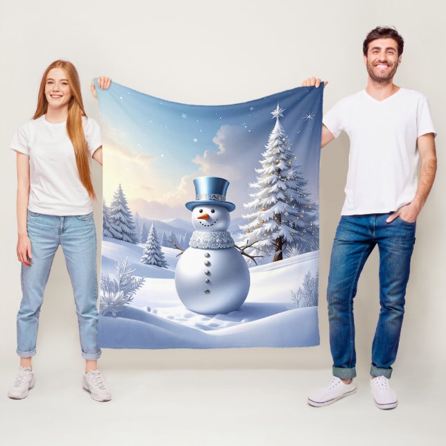Velo Cobertor de Fleece Homem de Neve com Chapéu Azul (In Situ)