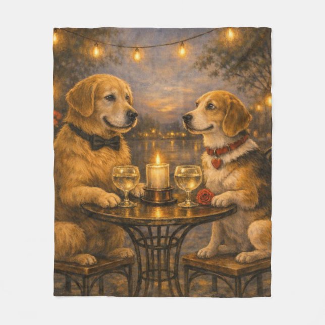 Velo Cobertor de Fleece Jantar de Cachorro Romântico (Frente)