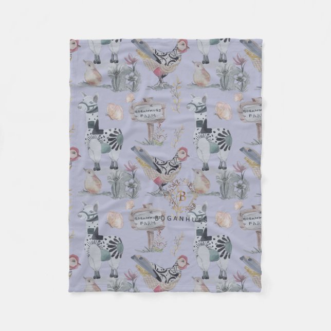 Velo Cobertor de Fleece Lama Chicken Boganhues Farm Bab (Frente)