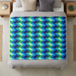 Velo Cobertor de Fleece Ombre Chevron Verde Azul Médio