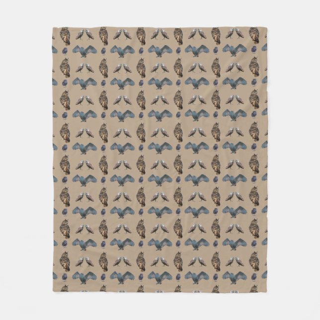 Velo Cobertor de Fleece Owl Frenzy (Bege) (Frente)