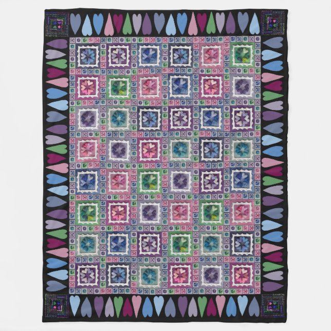 Velo Cobertor de Fleece Patchwork Framed Hearts (Frente)
