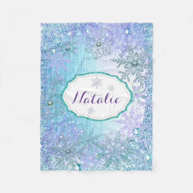 Velo Cobertor de Fleece Personalizado com Floco de Neve (Frente)
