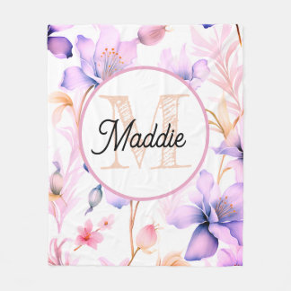 Velo Cobertor de fleece personalizado monogramado florl