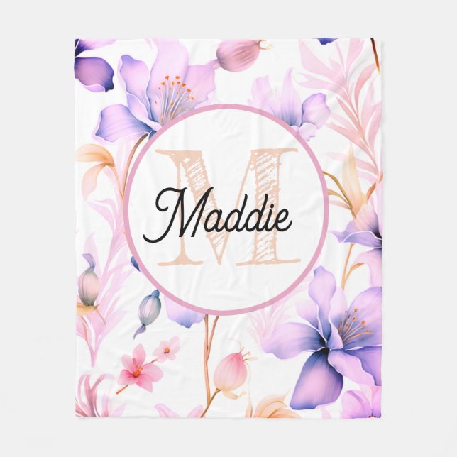 Velo Cobertor de fleece personalizado monogramado florl (Frente)
