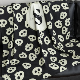 Velo Cobertor de Fleece Preto com Monograma e Padrão de