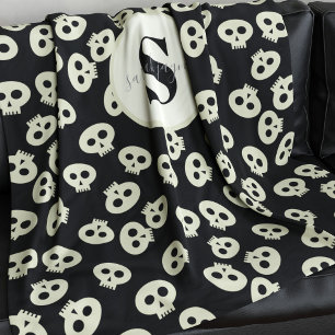 Velo Cobertor de Fleece Preto com Monograma e Padrão de