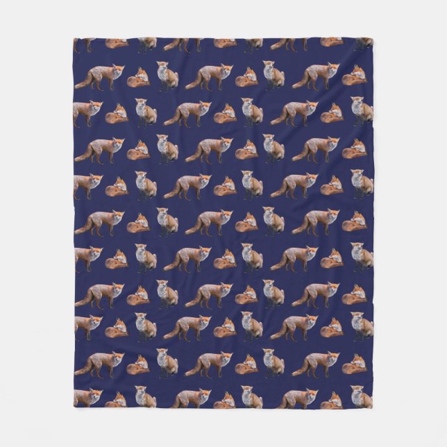 Velo Cobertor de Fleece Red Fox Frenzy (Azul Marinho) (Frente)