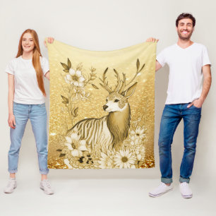 Velo Cobertor de Fleece Rena de Floral Dourado