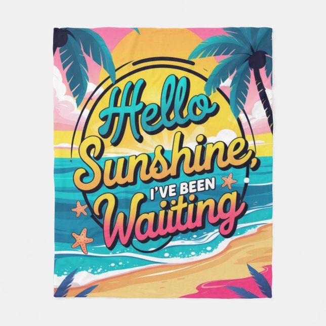 Velo Cobertor de Fleece Retro Tropical Beach Hello Suns (Frente)