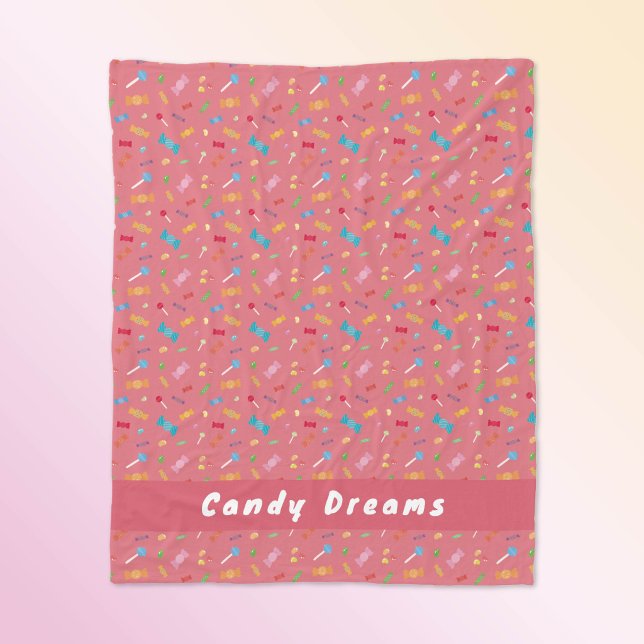 Velo Cobertor de Fleece Rosa Coral Sonhos de Doce Perso (Personalized 'Candy Dreams' Fleece Blanket.)