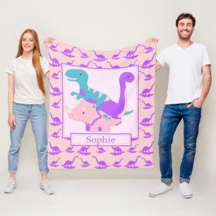 Velo Cobertor de Fleece Rosa Dinossauros Fofos para Cri
