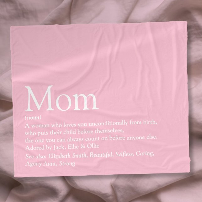Velo Cobertor de Fleece Rosa Divertido Definição de Mãe (Mom Definition Fun Cool Pink Fleece Blanket)