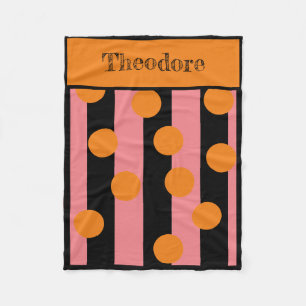 Velo Cobertor de Fleece Rosa e Preto Listrado Personali