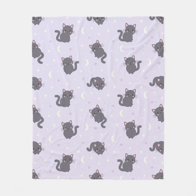 Velo Cobertor de Fleece Roxo com Gato Cinza Fofo (Frente)