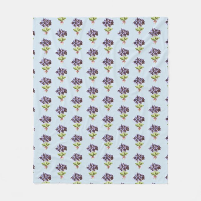 Velo Cobertor de Fleece Roxo Violetas Padrão Azul Claro (Frente)