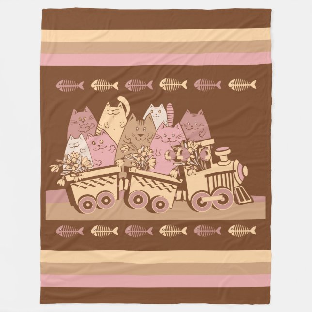 Velo Cobertor de Fleece Trem com Gato Fofo (Frente)