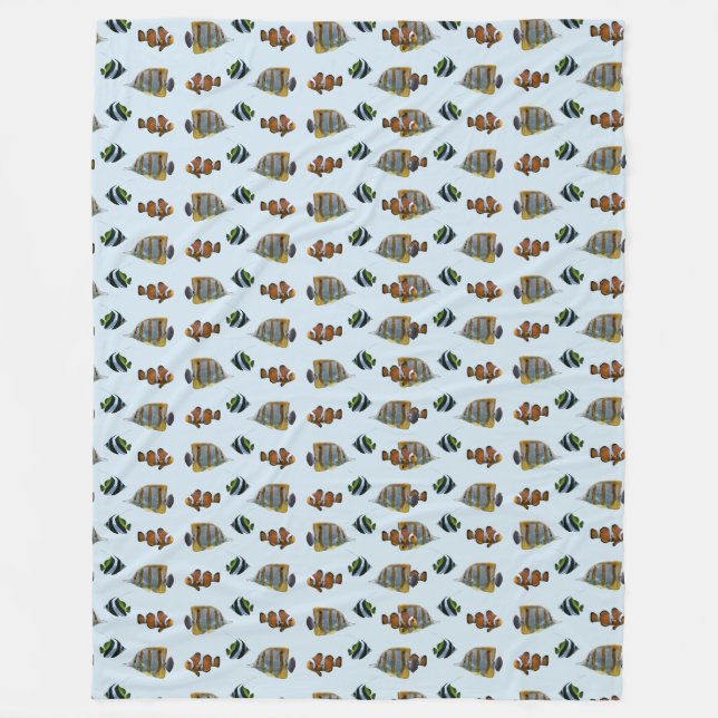 Velo Cobertor de Fleece Tropical Fish Frenzy (Azul Clar (Frente)