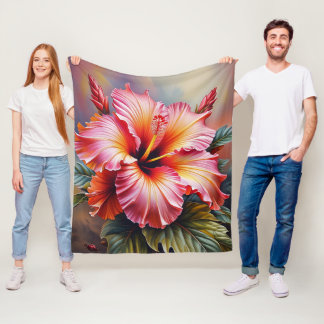 Velo Cobertor de Fleece Tropical Hibisco Rosa