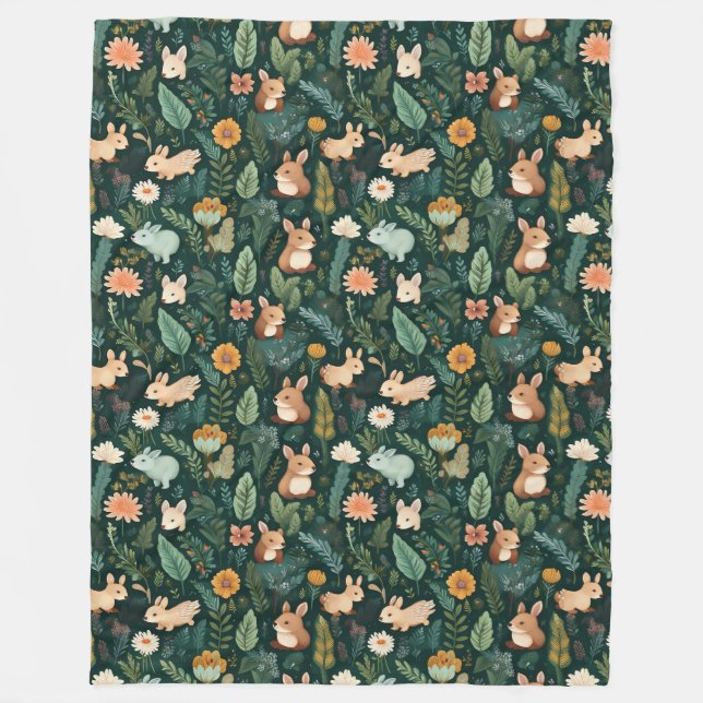 Velo Cobertor de Fleece Verde Floresta com Animais Vibr (Frente)