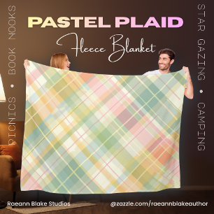 Velo Cobertor de Fleece Xadrez Pastel