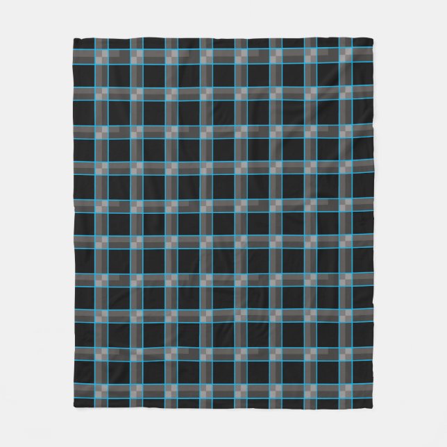 Velo Cobertor de Fleece Xadrez Preto Azul (Frente)