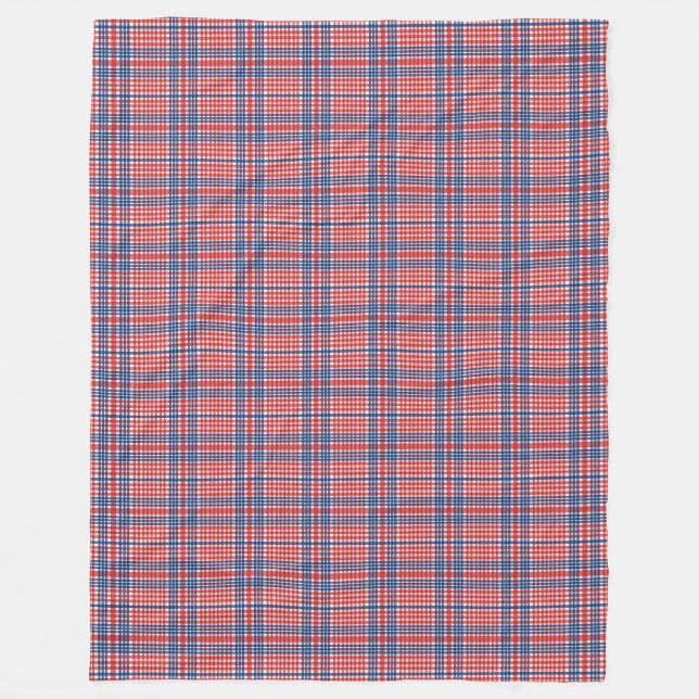 Velo Cobertor de Fleece Xadrez Vermelho Branco e Azul (Frente)