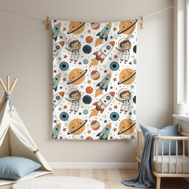 Velo Cobertor de Foguete Espacial Planetas e Estrelas p (Space Rocket Blanket Planets & Stars for Baby Boy)