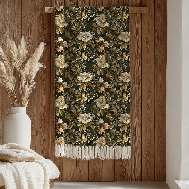 Velo Cobertor de Folhagem de Luxo Tons Verdes e Dourado (Luxury Foliage Blanket Elegant Green Gold Tones)