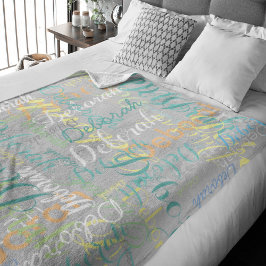 Velo cobertor de folhas de cinza pálidas com seu nome