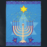 Velo cobertor de hanukkah menorah<br><div class="desc">"hanukkah menorah",  "feliz hanukkah",  menorah,  "estrela de david",  "chanukah jedesejo",  Hanukkah,  "feriados judeus"chanukah,  hannukah,  chanukkah</div>