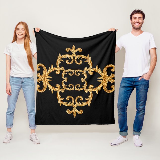 Velo Cobertor de lã com padrão dourado ornamental barro (In Situ)