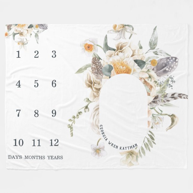 Velo Cobertor de Milestone de Bebê Floral Country Rústi (Frente (Horizontal))