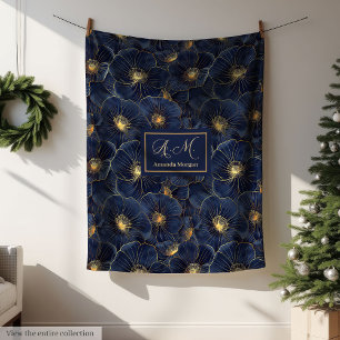Velo Cobertor de Monograma Dourado Marinho Chic Floral 