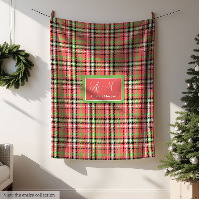 Velo Cobertor de Natal com Monograma Clássico Acento Xa (Monogram Christmas Blanket Classic Tartan Accent)