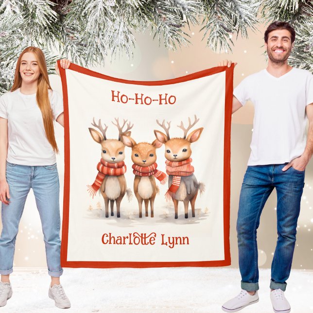 Velo Cobertor de Natal de Rena Fofa para Crianças Com N (Cute Reindeer Christmas Blanket for Kids With Name)