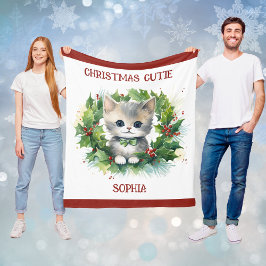 Velo Cobertor de Natal Infantil com Gatinho e Nome