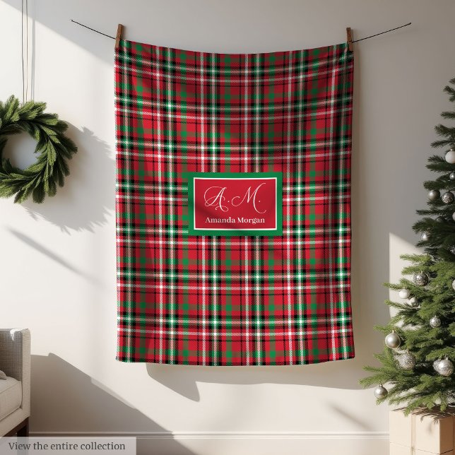 Velo Cobertor de Natal Personalizado Xadrez Vermelho Ve (Personalized Christmas Blanket Red Green Plaid Style)