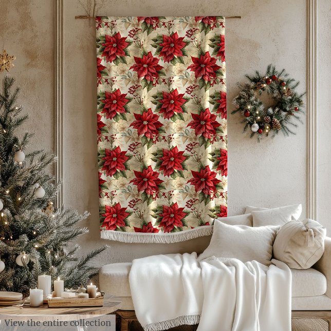 Velo Cobertor de Natal Rústico Charme Floral Vermelho & (Rustic Christmas Blanket Red & White Floral Charm)