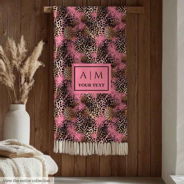 Velo Cobertor de pele de leopardo em água-marinha doura (Trendy rose gold watercolor leopard skin blanket)